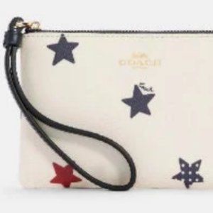 CORNER ZIP WRISTLET With American Star Print Flag Stars Coach Wristlet